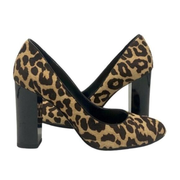 Donald Pliner Calf Hair Leopard Print 4" Block Heel Round Toe Pumps Size 7 - Picture 4 of 9
